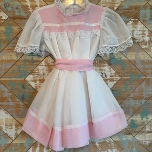 Vintage 80s Girls 4 Pink & White Dress